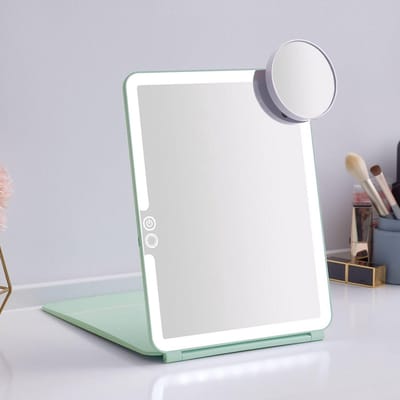 Opvouwbare LED Make-up Spiegel met Touchscreen - 3 Lichtstanden, Oplaadbaar - Reis & Tafelgebruik
