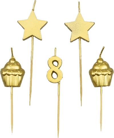 Verjaardag taartkaarsjes 8 jaar goudkleurig.