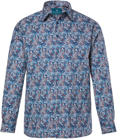 Boston Park - Heren - Overhemd lange mouw bloemmotief kentkraag comfort fit - Donker dennengroen - Maat 3XL