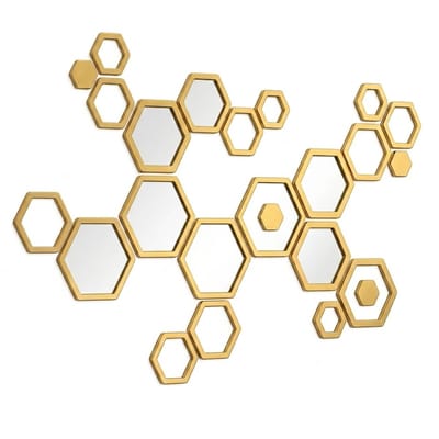 Goudkleurig hexagon muurstickers spiegel effect 3D wand sticker set 24 stuks geometrische vormen acryl muurdecoratie woonkamer slaapkamer muurstickers