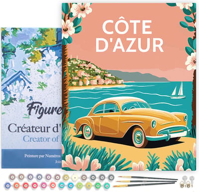 Figured'Art Schilderen op Nummer Volwassenen met lijst Reisposter Côte d'Azur- Handwerk acrylverf Kit DIY Compleet - 40x50cm Canvas al ingelijst