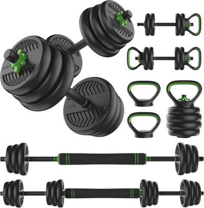RUX® Verstelbare Dumbells - Verstelbare Dumbbells - Dumbell Set - Verstelbare Dumbell - Zwart/Groen - 114cm x 19cm x 19cm
