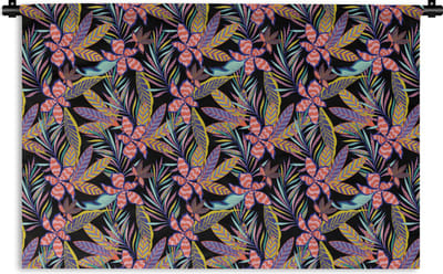 Wandkleed - Wanddoek - Hawaii - Regenboog - Bloemen - Bladeren - Psychedelisch - 180x120 cm - Wandtapijt