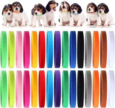 Puppy Halsbanden - Puppy ID Bandjes - Identificatie Halsbanden- set van 30 - 15 kleuren - zachte klittenband verstelbaar - voor identificatie van puppy/kat/kleine dieren - 2 maten (350mm + 500mm) - machinewasbaar - voor fokkers/huisdiereigenaren
