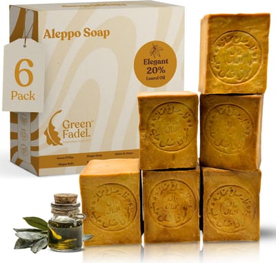 GREEN FADEL Aleppo Zeep 20% Laurierolie 80% Olijfolie - 6 x 200g - Handgemaakt - Natuurlijke Zeep