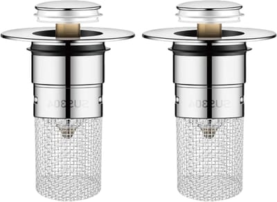Wastafelstop 2 stuks afvoerstop 34-40 mm roestvrij staal spoelbakfilter met haarzeef en snel afvoerend systeem