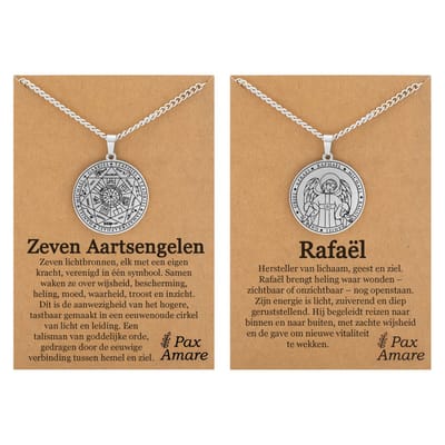Aartsengel Rafaël Ketting Bundel - Zilverkleurig - Set van 2 Beschermengel Sieraden - 60cm hanger - Pax Amare