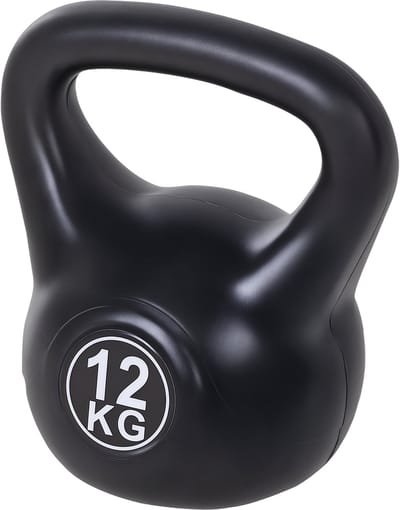 Kettlebell - 12kg Gietijzeren Gewicht - Met Vlakke Bodem - Voor Fitness En Krachttraining - Voor Thuis En Gym - Zwart