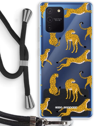 Case Company® - Hoesje met koord geschikt voor Samsung Galaxy Note 10 Lite hoesje met Koord - Luipaard - Telefoonhoesje met Zwart Koord - Bescherming aan alle Kanten en Over de Schermrand