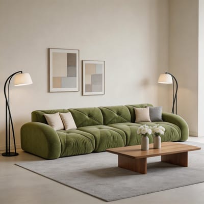 Komhtom - Frame-loze extra grote modulaire vierzitsbank - van comfortabele chenille stof - antislipontwerp en geen montage nodig - geschikt voor de woonkamer - groen