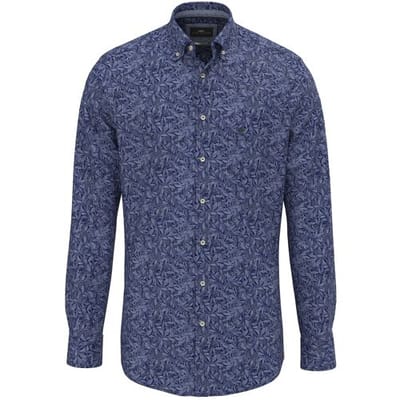 Fynch-Hatton Overhemd Allover Leaf Pattern Misty Blue / male