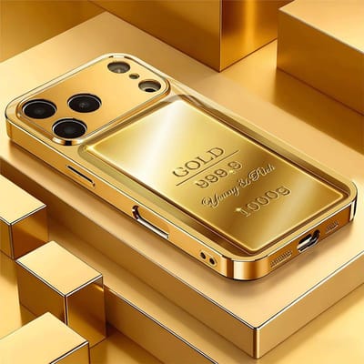 Goud Puur Goudstaaf Patroon Goud Metallic Verf Glas Telefoonhoesje Voor iPhone 17 Pro Max 11 12 13 14 15 16 Plus 17 Air 16E Hoesje iPhone 16