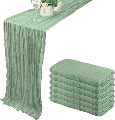 6 stuks tafelloper saliegroen, moderne bohemien tafeldecoratie, tafelloper eucalyptus groen voor bruiloftsdecoratie, verjaardag, kerst, Valentijnsdagdecoratie (90x300cm)