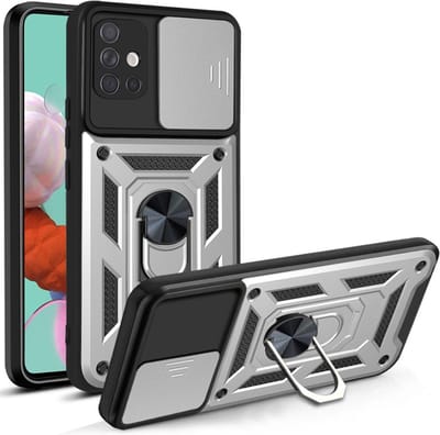 Coverup Hoesje - Geschikt voor Samsung Galaxy A51 Hoesje - Coverup Armor Ring Kickstand Back Cover met Camera Shield - Grijs