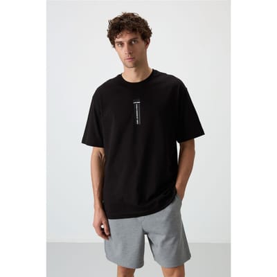 Overmaatse Katoenen Crew Neck Gedrukte T-shirt