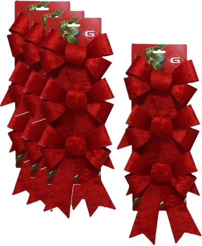 Gerimport kerstornamenten strikken - 12x st- velvet rood - 12x24 cm - kerstboomstrikjes