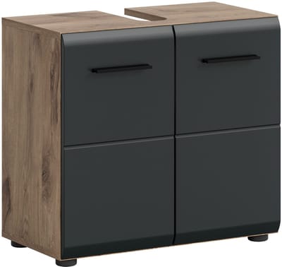 Wastafelkast in zwart mat en Nox Eik - Compacte opbergoplossing voor je badkamer - 240x70 mm