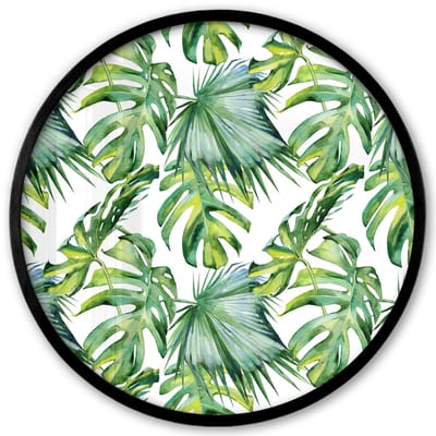 Poster in lijst Rond - Fotolijst 40x40 cm - Posters - Bladeren - Monstera - Tropical - Jungle - Ronde posterlijst zwart - Decoratie - Wanddecoratie woonkamer - Muurdecoratie slaapkamer
