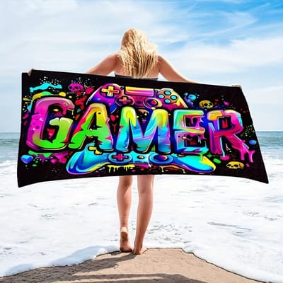 Levendig Gamer Console Joystick Patroon Strandlaken, Ultra-Absorberend Sneldrogend voor Kamperen Zwemmen W60*H120(CM)