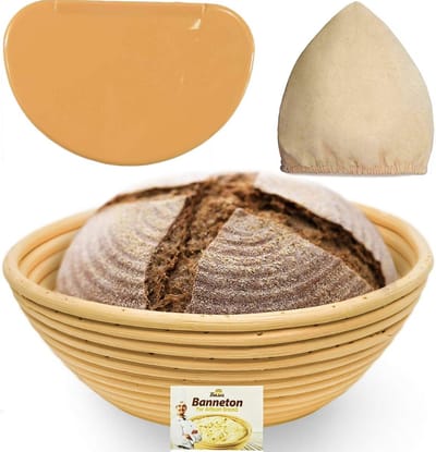 Rijsmand - Broodmand deeg - Zuurdesem bakken - Natuurlijk rotan materiaal - 23 cm rond - Oranje