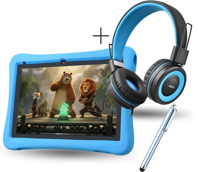 Kindertablet met Kinder koptelefoon – Complete Bundel - Kindertablet 10 inch - 96GB - Kinderkoptelefoon 85dB – Kindertablet vanaf 3 jaar– Ouderlijk Toezicht – WiseQ