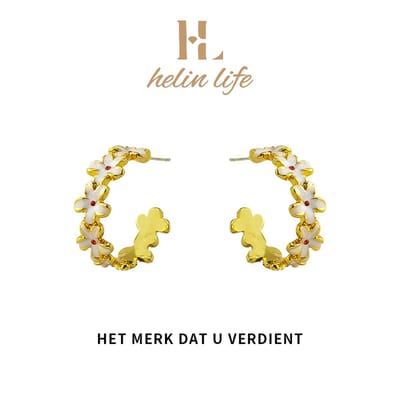 Helin Life - DamesOorringen - Oorbellen dames-Oorbellen Goudkleurig - Grote Oorhangers Goudkleurig -925 Tremella naald hypoallergeen- Emaille - Cadeau
