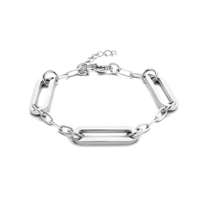 Zilverkleurige Armband met Platte Paperclip Schakels van Edelstaal