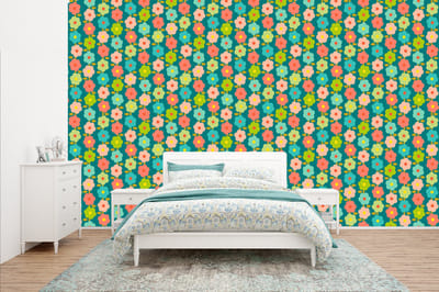 Behang - Fotobehang Patroon - Bloemen - Retro - Jaren 70 - Breedte 400 cm x hoogte 240 cm
