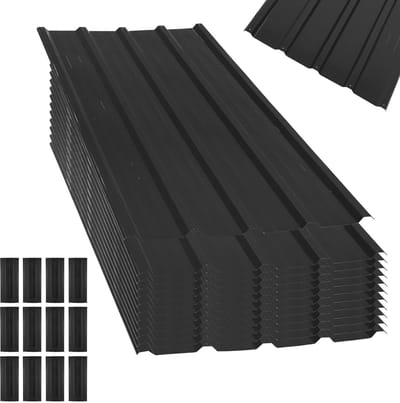 Trapeziumplaat, 12 x trapeziumplaat, 7 m², 110 x 45 cm, metaal, verzinkt, roestbestendig, weerbestendig, profielplaat, dakplaat, dakplaat, dakplaten, gereedschapsschuur carport (BLACK-12 stuks)