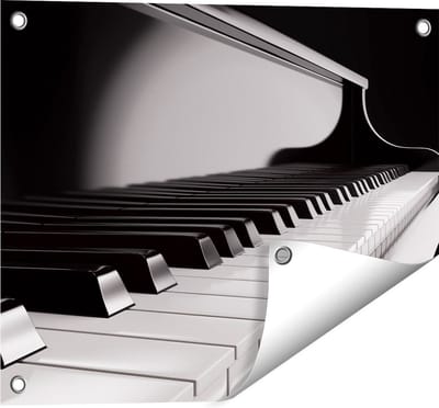 Gards Tuinposter Pianotoetsen - Noten - Piano - 50x40 cm - Tuindoek - Tuindecoratie - Wanddecoratie buiten - Tuinschilderij