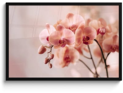 Poster in lijst - Fotolijst 90x60 cm - Posters - Orchidee - Bloemen - Roze - Bloemblaadjes - Posterlijst zwart - Decoratie - Wanddecoratie woonkamer - Muurdecoratie slaapkamer