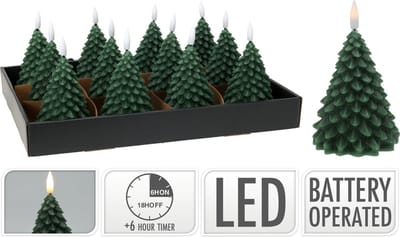 Home & Styling Kerst - Ledkaars kerstboom 11cm - LED - Donkergroen