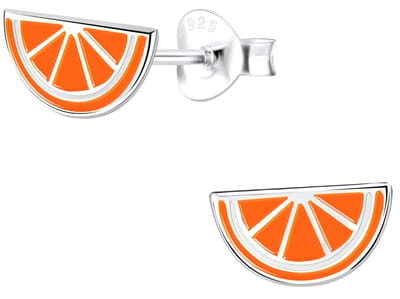 Joy|S - Zilveren citrus sinaasappel oorbellen - oranje - 9 x 5 mm