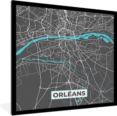 Fotolijst incl. Poster - Orléans - Plattegrond - Kaart - Stadskaart - Frankrijk - 40x40 cm - Posterlijst