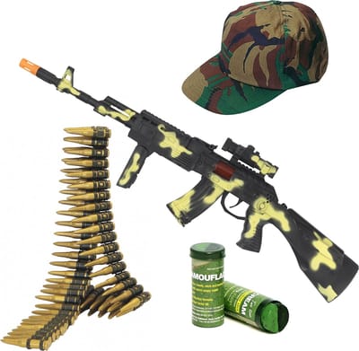 Soldaten/militairen machinegeweer 59 cm met kogelriem en pet - Met Army kleuren schmink stift volwassenen