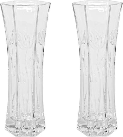 Set van 2x stuks bloemenvazen van ornament glas 29 x 11 cm - Glas in mooi motief voor bloemen en boeketten tot 60 cm