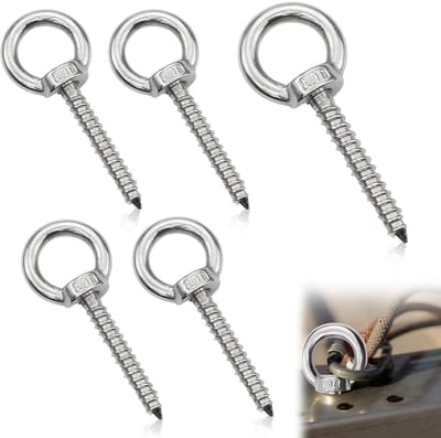 5-delige M8 ring schroef set, lange oogschroef van 304 roestvrij staal, zware oogbout met houten draad voor het bevestigen van hangmatten en luifels, ideaal voor kabelbevestiging