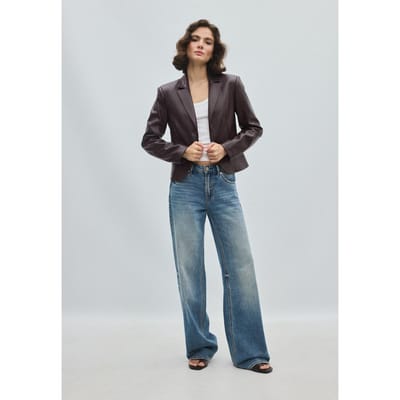 Stradivarius Kort, getailleerd colbert met leereffect  Bruin XS