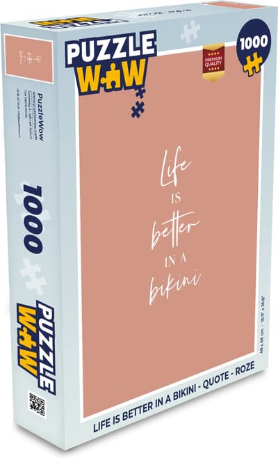 Puzzel Life is better in a bikini - Quote - Roze - Legpuzzel - Puzzel 1000 stukjes volwassenen