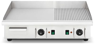 HCB® - Professionele Horeca Bakplaat - 1/2 geribbeld - 400V - RVS / INOX - Electrisch Grill apparaat - 52x74x25 cm (DxBxH) - 37 kg - 1626