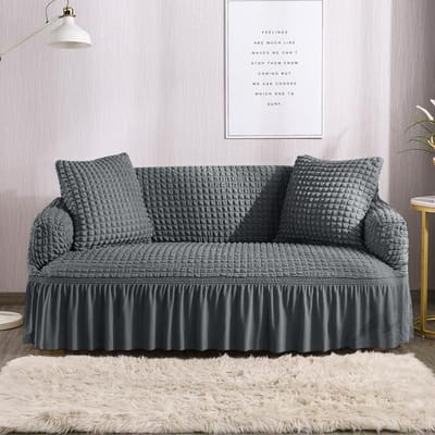 Europese Jacquard Bankhoes Bankhoes Stof Effen Kleur Lichtgewicht Luxe Volledige Set Woonkamer 1Seat 90-130cm grijs
