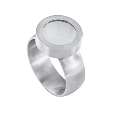 Quiges RVS Schroefsysteem Ring Zilverkleurig Mat 16mm met Verwisselbare Cat's Eye Beige 12mm Mini Munt