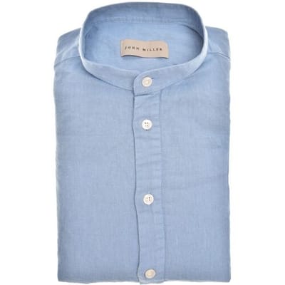 John Miller Overhemd Loose Solid Color Cotton Linnen Midden Blauw / male