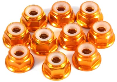 Zelfsluitende Zeskantmoeren - 10 Stuks Aluminium CNC Moeren met Nylon Flenzen - Duurzame Bevestigingsoplossingen voor M4 Goud
