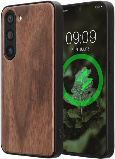kwmobile Echt Houten Beschermhoes voor Samsung Galaxy S23 – Hout & TPU Cover – donkerbruin hout