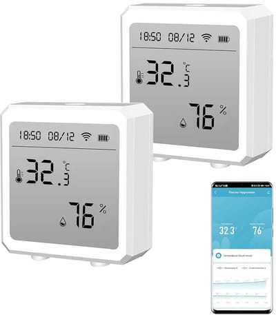 Temperatuur Vochtigheid Monitor - Slimme Sensor - Omgeving Bewaken - App Meldingen - 6.3 x 6 x 2.5 cm - Wit