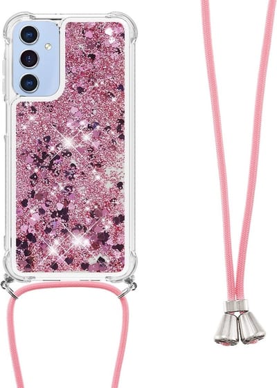 Coverup Hoesje - Geschikt voor Samsung Galaxy A16 Hoesje - Coverup Liquid Glitter Back Cover met Koord - Rose Gold