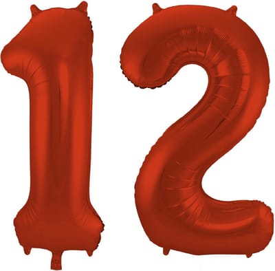 Folat Verjaardag Leeftijd folieballon - 12 jaar - rood - 86 cm - cijferballon groot