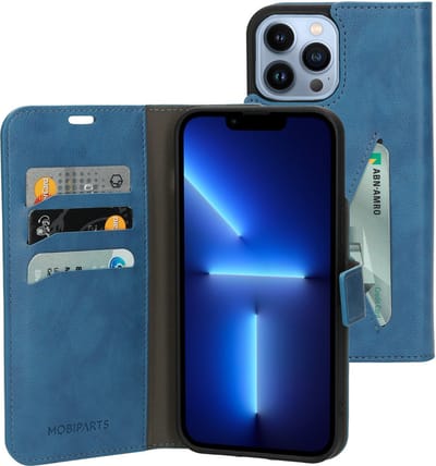 Mobiparts hoesje geschikt voor Apple iPhone 13 Pro Max - Wallet/Boekhoesje - Eco Leer - Magneet Sluiting - Opberg vakken - Blauw
