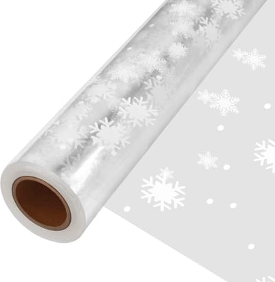 Cellofaan Rol - Inpakfolie Geschenk - Cadeaus Versieren - Met Sneeuwvlokken - 31.5 Inch Breed - Transparant